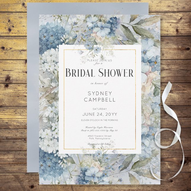 Rustik blå Blommigt Möhippa för vattenfärg Inbjudningar (Rustic Blue Floral Watercolor Bridal Shower Invitation)