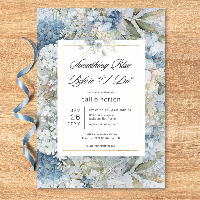 Rustik blå Blommigt något blått Möhippa Inbjudningar (Rustic Blue Floral Something Blue Bridal Shower Invitation)