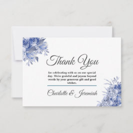 Rustik blå Blommigt Vattenfärg Monogram Bröllop Tack Kort