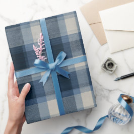 Rustik Blå Bondeplagg Nött Rutigt Mönster i Denim Presentpapper
