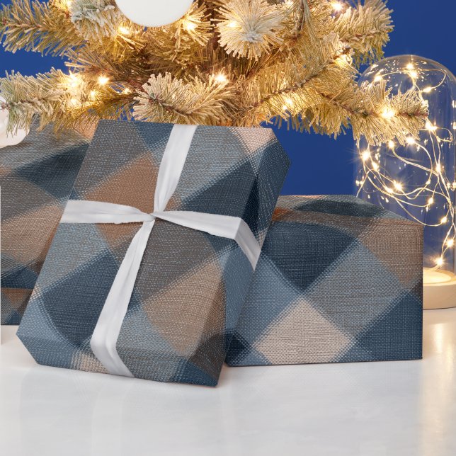 Rustik Blå Brun Denim Karo Bleknad Plaid Mönster Presentpapper (Helgdagar)