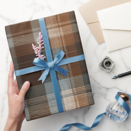 Rustik Blå Brun Denim Kryssrutig Blek Plaid Mönste Presentpapper