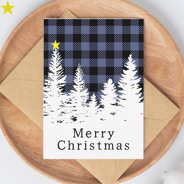 Rustik Blå Buffalo Rutig Skog God Jul Kort (Skapare uppladdad)