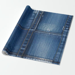 Rustik Blå Denim Lappteknik Presentpapper