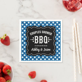 Rustik Blå Gingham Grillfest Förlovning Pappersservett