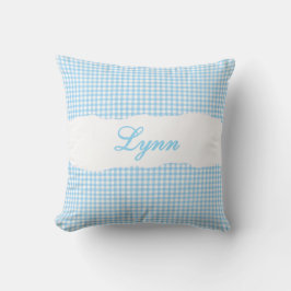 Rustik Blå Gingham Personligt Namn Kudde