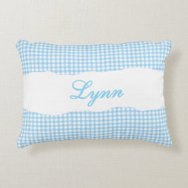 Rustik Blå Gingham Personligt Namn Prydnadskudde