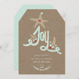 Rustik Blå Glädje Kalligrafi Lövverk Handritad Julkort