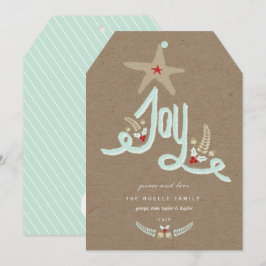 Rustik Blå Glädje Kalligrafi med Handritad Lövverk Julkort