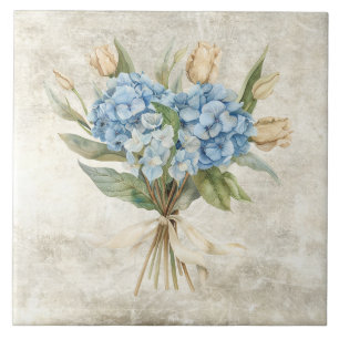 Rustik Blå Hydrangea i Vattenfärg Kakelplatta