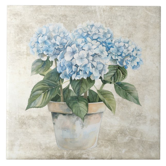 Rustik Blå Hydrangea i Vattenfärg  Kakelplatta (Framsidan)