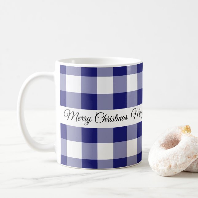 Rustik Blå Karo God Jul  Kaffemugg (Med munk)