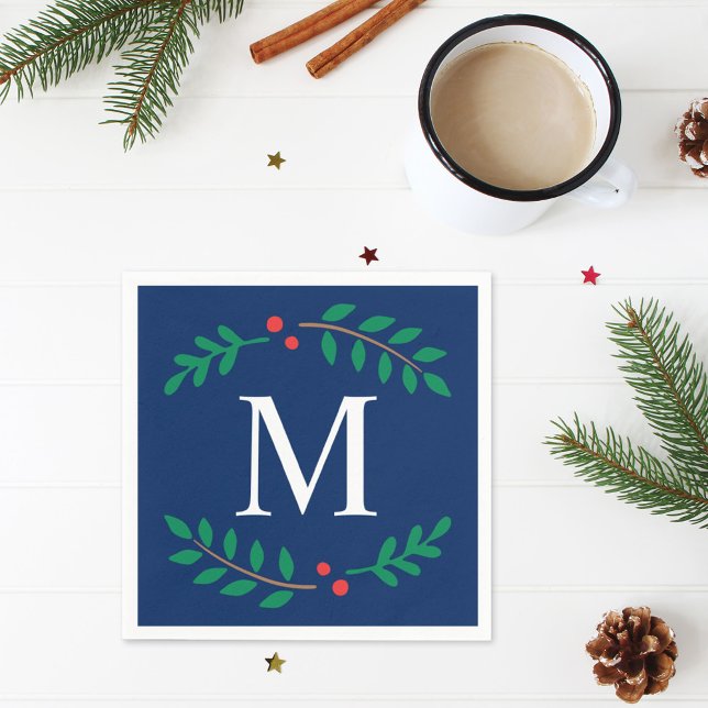 Rustik Blå Lagerbärsmonogram Jul Pappersservett (Skapare uppladdad)