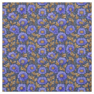 Rustik Blå Lila Art Nouveau Vintage Guld Blommig Tyg