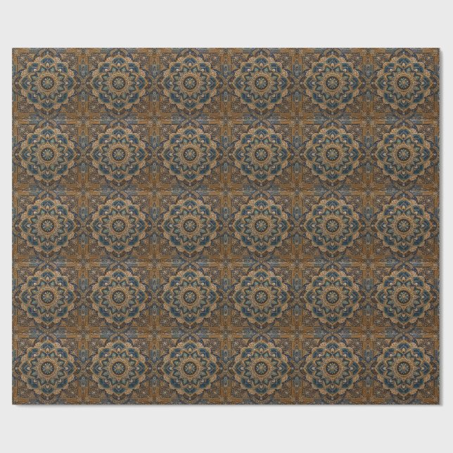 Rustik blå mandala stencooler | Vintage Boho D Presentpapper (Platt)