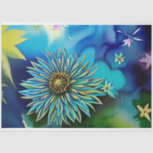 Rustik blå och Grönt Blommigt för vattenfärg