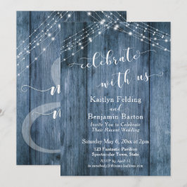 Rustik Blå Trä & Ljus Fira med Oss Inbjudningar