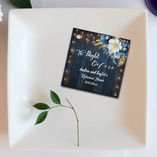 Rustik Blå Trä Vit Blommig Övningsmiddag Gåvor Etiketter (Skapare uppladdad)