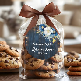 Rustik Blå Trä Vit Blommig Övningsmiddag Runt Klistermärke