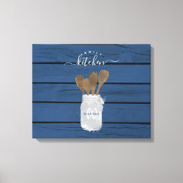 Rustik blå trädgårdssked i familjens köksdekor canvastryck