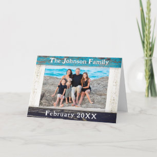Rustik blå träram familjenamn foto kort
