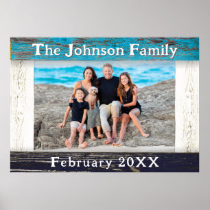 Rustik blå träram familjenamn foto poster