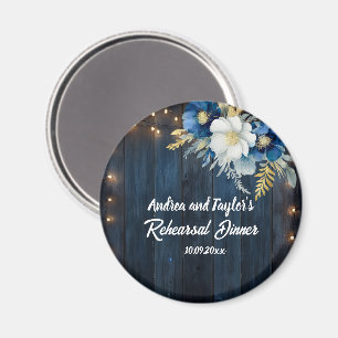 Rustik blå trävit blomsterbröllopsgåva magnet