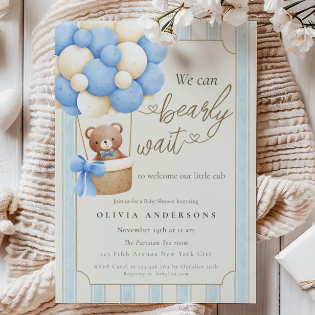 Rustik Blå Vi Kan Knappast Vänta Babyfirande Inbjudningar (Rustic Blue We can Bearly Wait Baby Shower Invitation)