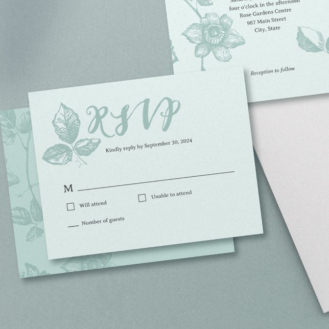 Rustik Blå Whimsical Blommig OSA Kort (Rustic Whimsical Floral Wedding RSVP card)