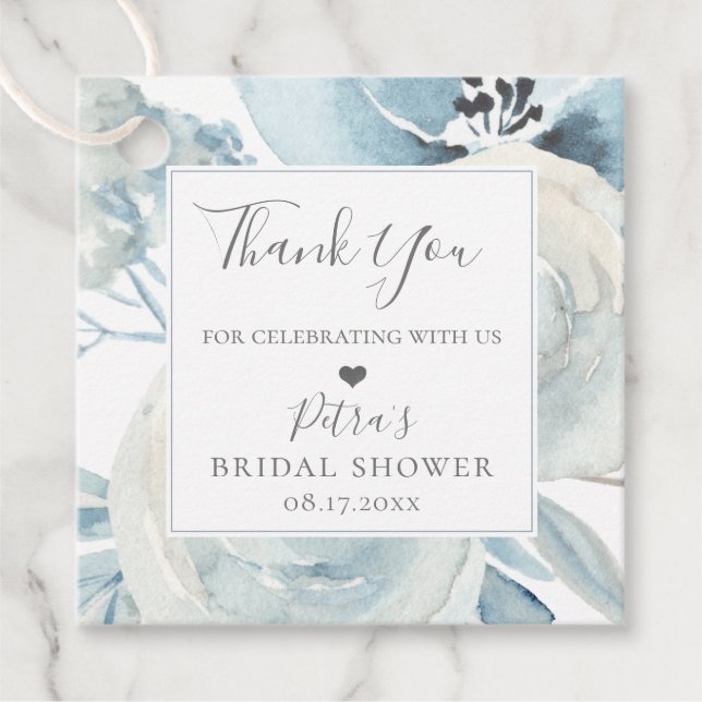 Rustik Blåblommig Bukett Tack Gåvor Etiketter (Framsida)