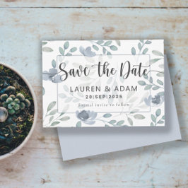 Rustik Blåblommig "Save the Date" med dammigt uttr Spara Datumet