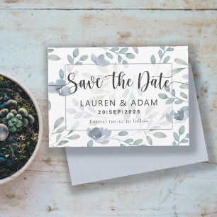 Rustik Blåblommig "Save the Date" med dammigt uttr Spara Datumet