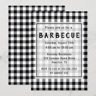 Rustik Black Gingham Farmhouse BBQ Party Inbjudningar