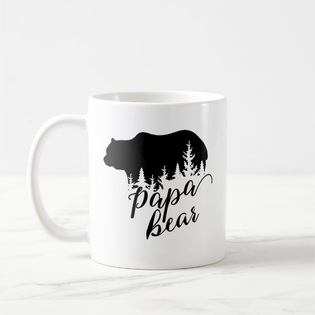Rustik Black Pappa Bear och Evergreen Träd Kaffemugg (Vänster)