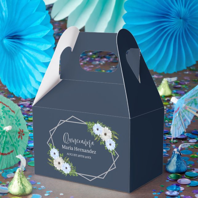 Rustik Blåvit Blommig Quinceañera  Presentaskar (Part)