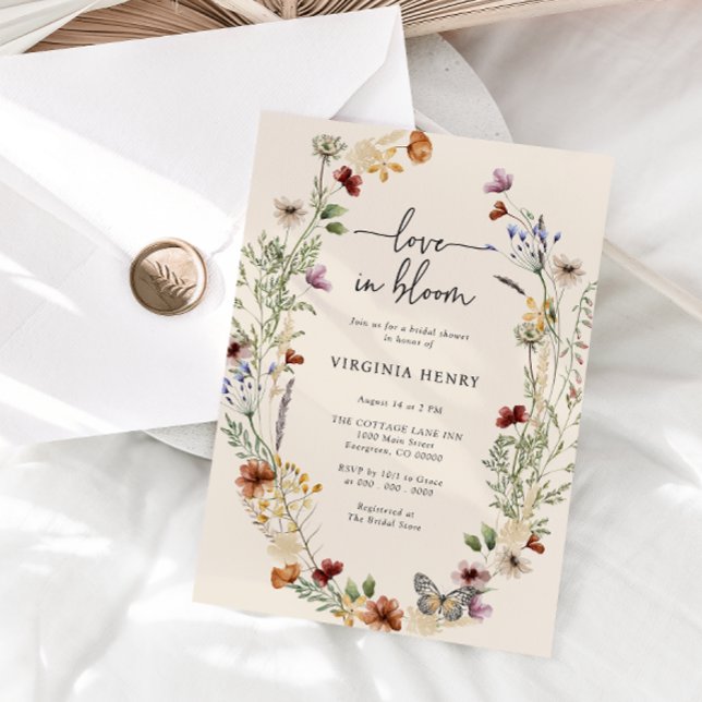 Rustik blombröllopsfest inbjudningar (Rustic Boho Floral Wildflower Bridal Shower Invitation by Painted Paperie
)