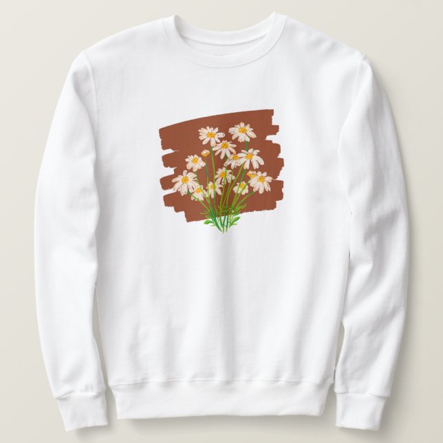 Rustik blomdesign på brun bakgrund lång ärmad tröja (Design framsida)