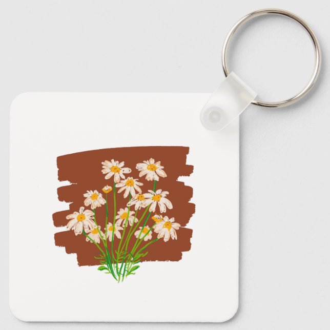 Rustik blomdesign på brun bakgrund nyckelring (Baksida)