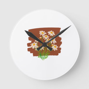 Rustik blomdesign på brun bakgrund rund klocka