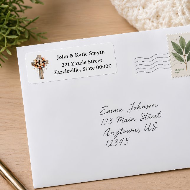 Rustik blomkors tro returadressetikett returadress etikett (Rustic Cross Christian Faith Return Address Label)