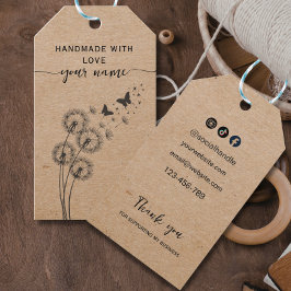 Rustik blomkraft hantverk med kärlek presentetikett