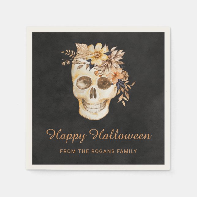 Rustik blomkraniell Halloween Pappersservett (Framsidan)
