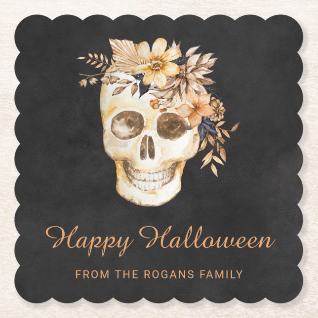 Rustik blomkraniell Halloween Underlägg Papper (Framsida)