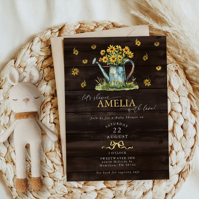 Rustik blomkruka för babyflicka shower inbjudningar (Rustic Floral Watering Can Baby Girl Shower Invitation)