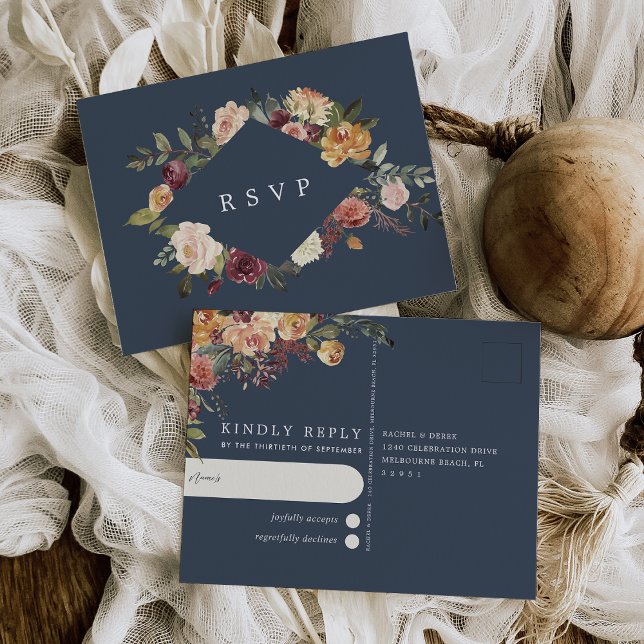 Rustik blommande akvarellblommig bröllops-RSVP Vykort (Skapare uppladdad)