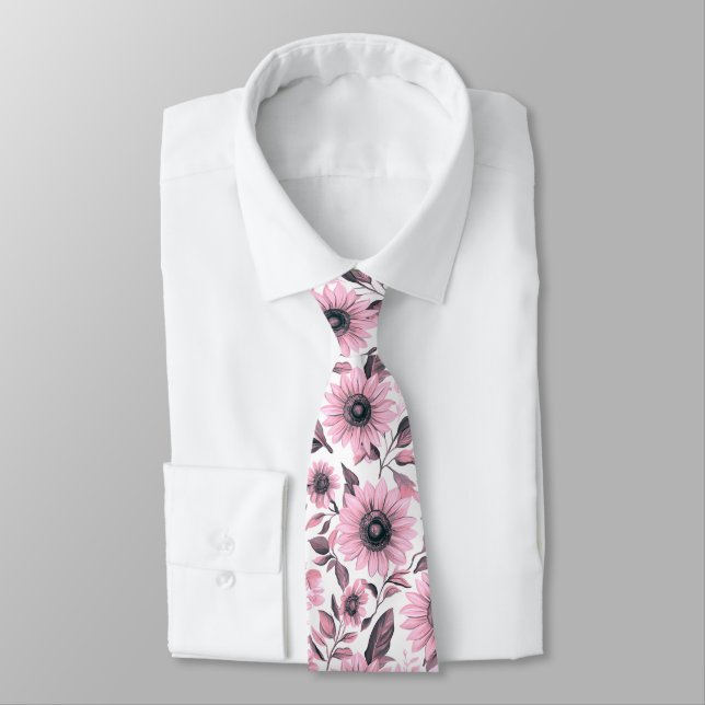 Rustik blommande rosa solros  slips (Bunden)