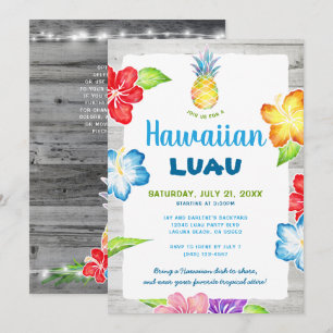 Rustik Blommig Akvarell Tropisk Hawaiiansk Luau Inbjudningar