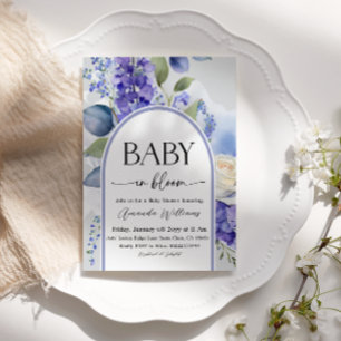 Rustik Blommig Blå Baby i Knopp Pojke Babyfirande Inbjudningar