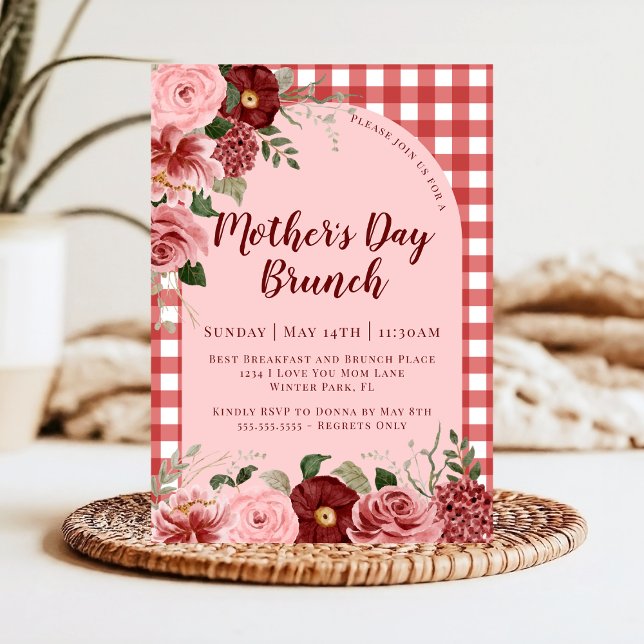Rustik Blommig Burgunder Rosa Morsdagsbrunch Inbjudningar (Skapare uppladdad)