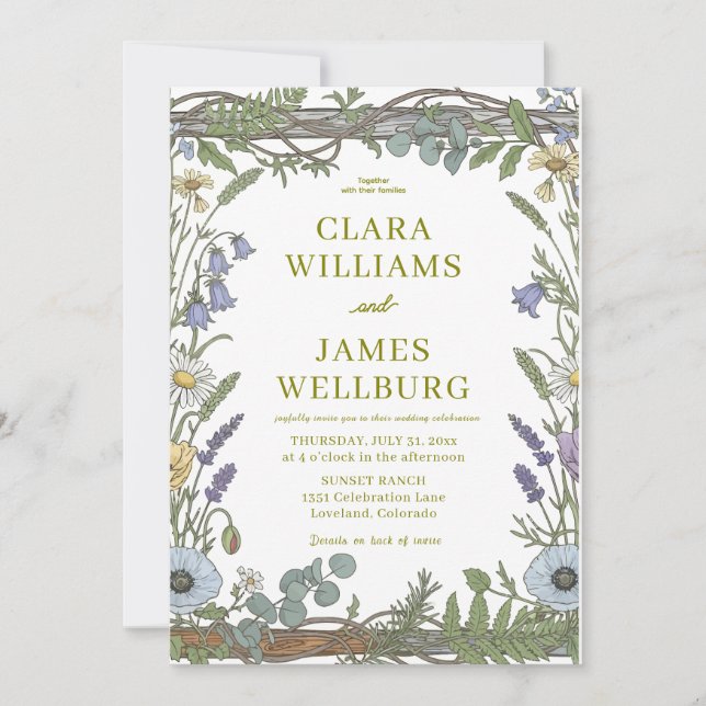 Rustik blommig inbjudanmall – Vilda blommor &  Inbjudningar (Framsida)